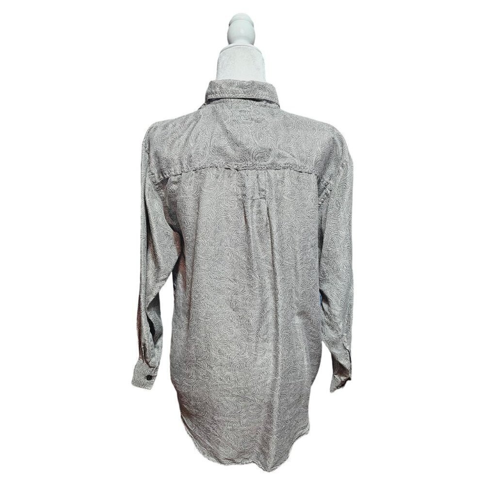 Vintage Whistle gray & white silk button down long sleeve western blouse size S - Picture 5 of 10